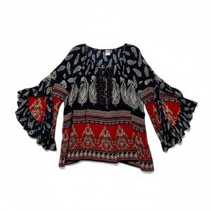 Bila Boho Top Women Large Colorful 3/4 Sleeve Festival India Ethnic Comfy